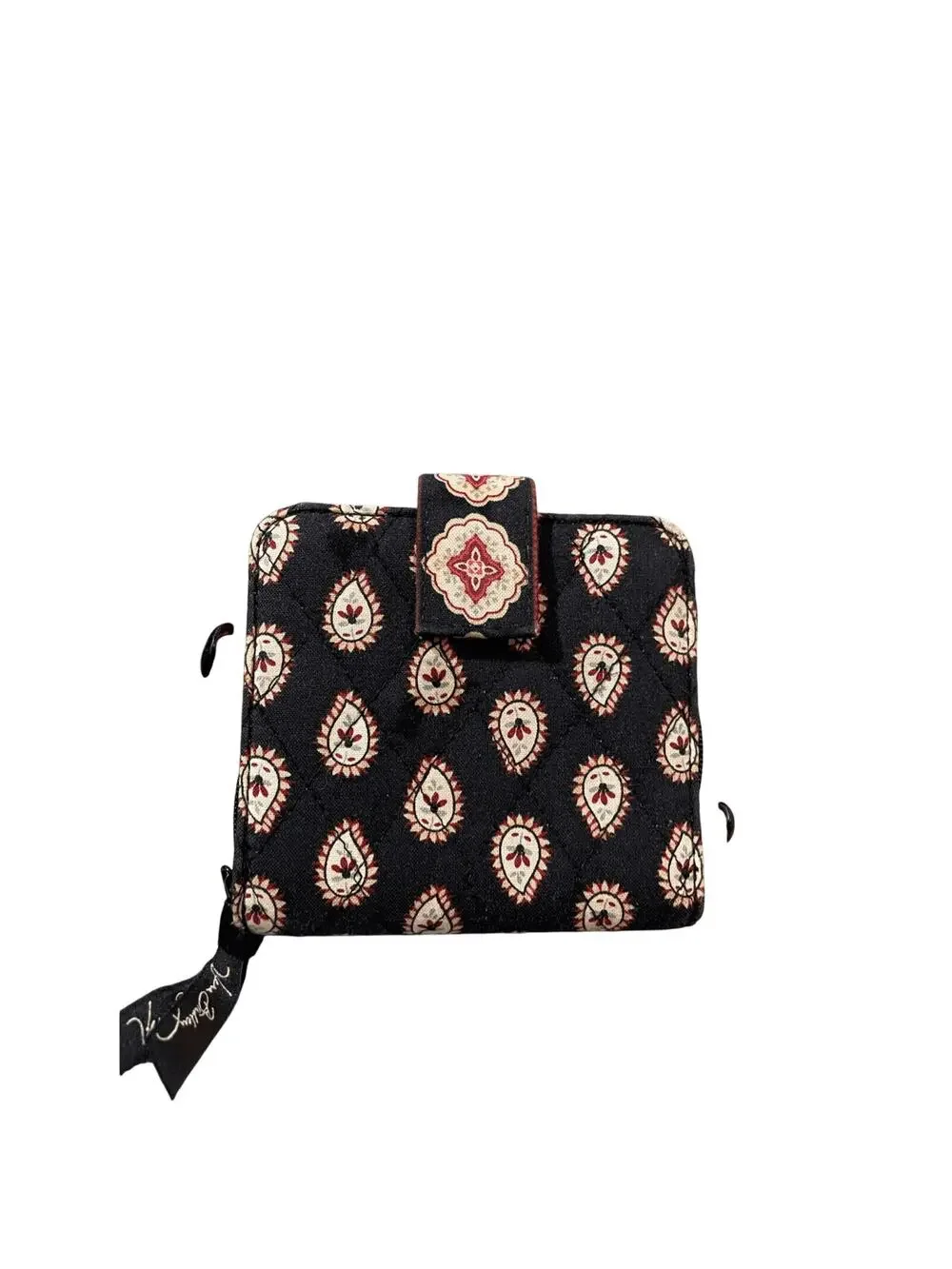Vera Bradley CLASSIC BLACK Mini Zip Wallet Bifold Snap Close Change Purse - Picture 1 of 8